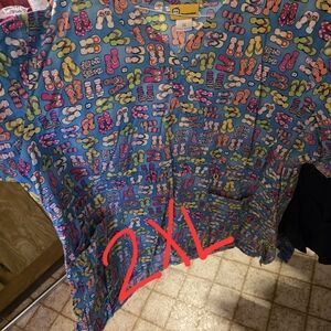 Colorful Flip Flop Print Scrub Top 2XL